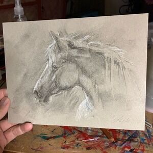 Original Horse Painting Art Mule equestrian western charcoal pastel Artettina US